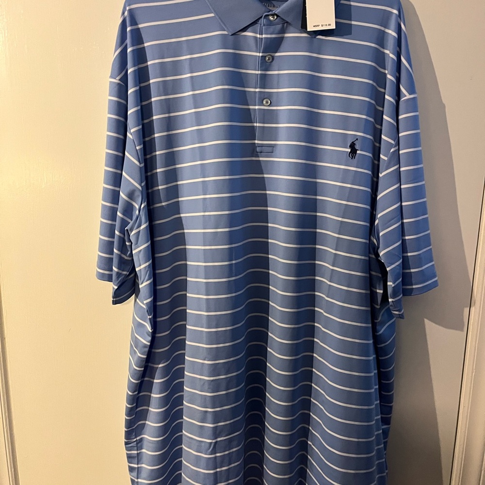 Polo by Ralph Lauren Men's Light Blue and White Striped Polo